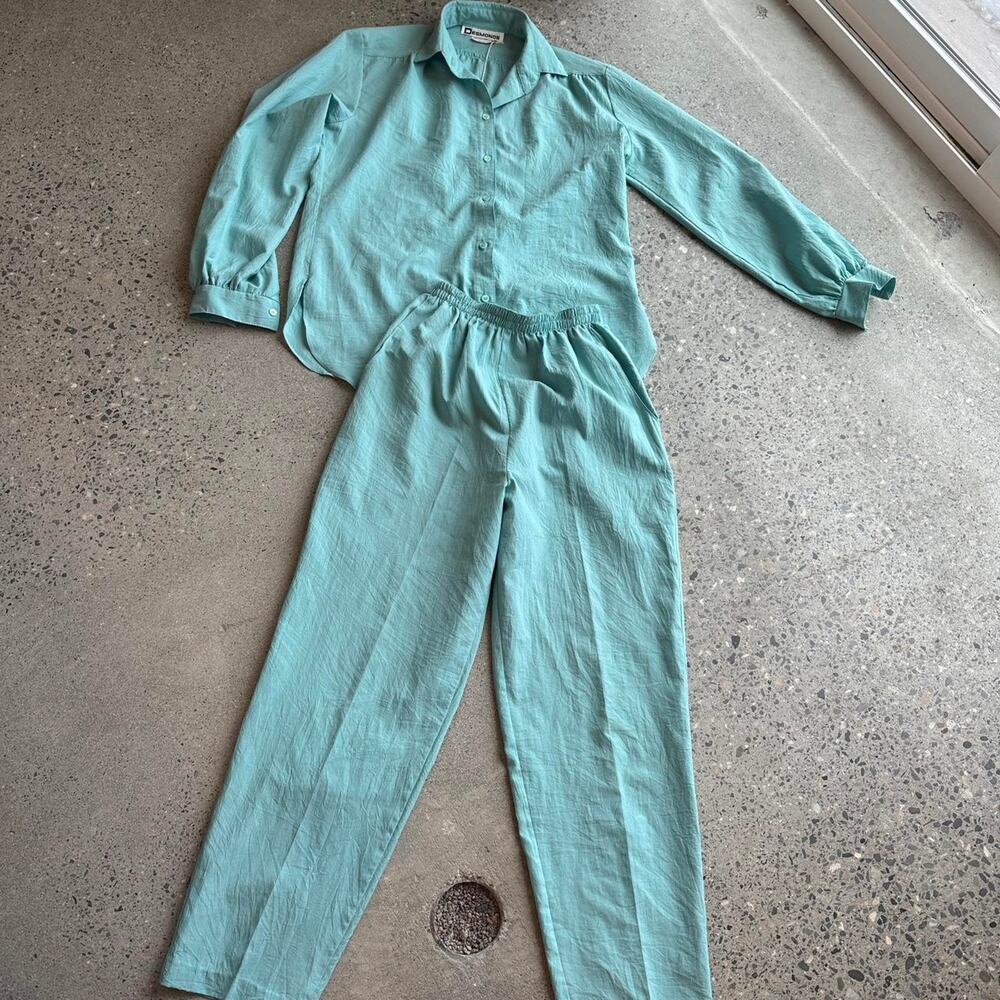 Vintage Turquoise Two-Piece Track Set - Shirt & Jogger Pants